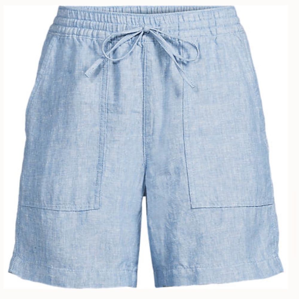 LANDS END High Rise Linen SHORTS Size: MEDIUM / 10-12 NEW 7 in A-line Drawstring